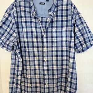 Men's Izod blue checked short sleeve button down shirt Size 2XLT‎